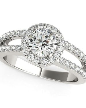 14k White Gold Round Diamond Split Shank Design Engagement Ring (7/8 cttw)