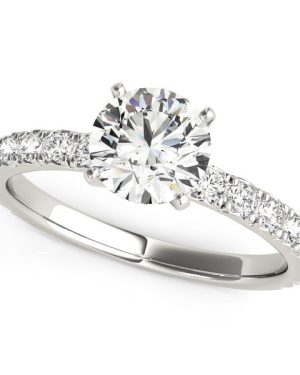 14k White Gold Single Row Shank Round Diamond Engagement Ring (1 1/3 cttw)