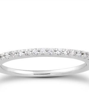 14k White Gold Slim Profile Diamond Micro Prong Diamond Wedding Ring Band