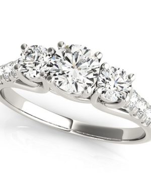 14k White Gold Trellis Set 3 Stone Round Diamond Engagement Ring (1 1/8 cttw)