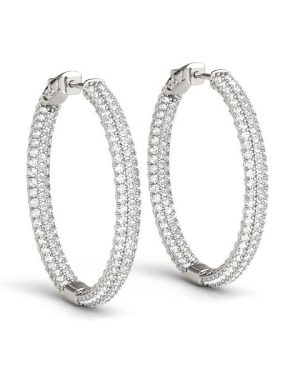 14k White Gold Two Row Pave Set Diamond Hoop Earrings (7 cttw)