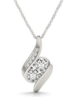14k White Gold Two Stone Curved Style Diamond Pendant (3/4 cttw)