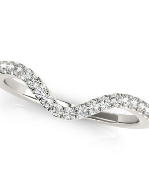14k White Gold Wavy Design Round Diamond Wedding Ring (1/6 cttw)
