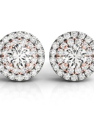 14k White and Rose Gold Round Halo Diamond Earrings (3/4 cttw)