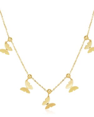 14k Yellow Gold 18 inch Necklace with Polished Butterfly Pendants