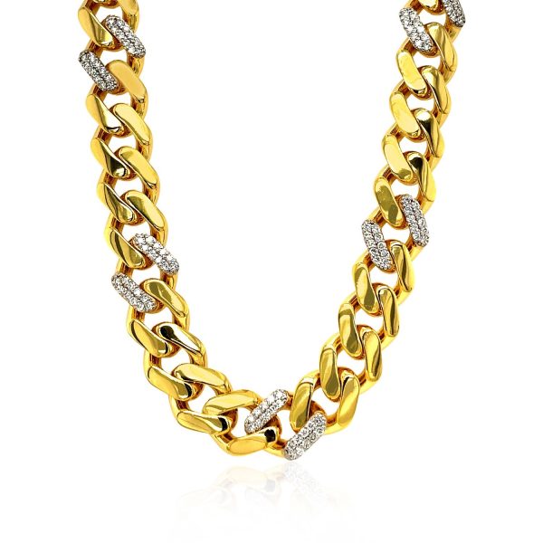 14k Yellow Gold 18 inch Polished Curb Chain Necklace with Diamonds 1