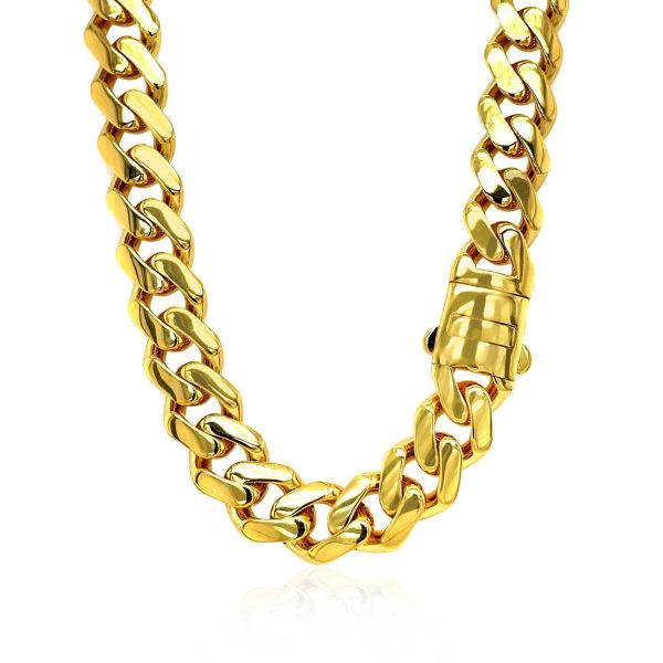 14k Yellow Gold 18 inch Polished Curb Chain Necklace with Diamonds 2