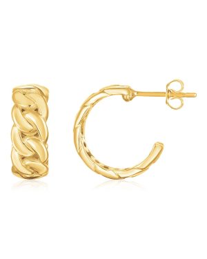 14k Yellow Gold Chunky Curb Chain Hoop Earrings