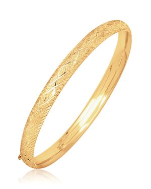 14k Yellow Gold Diamond Carved Bangle (6.0 mm)