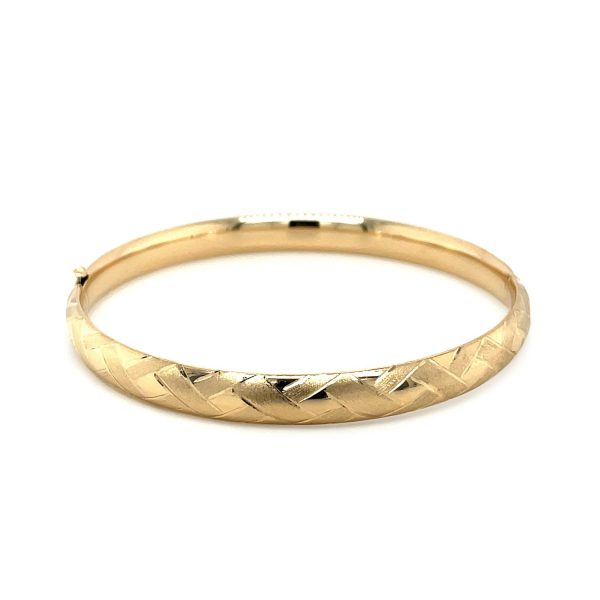 14k Yellow Gold Domed Bangle with a Weave Motif 1