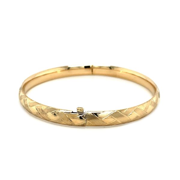 14k Yellow Gold Domed Bangle with a Weave Motif 2