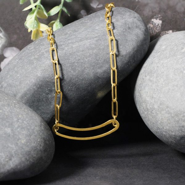 14k Yellow Gold High Polish Open Curved Paperclip Necklace 1