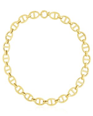 14k Yellow Gold High Polish Oval Mariner Link Necklace (13.8mm)