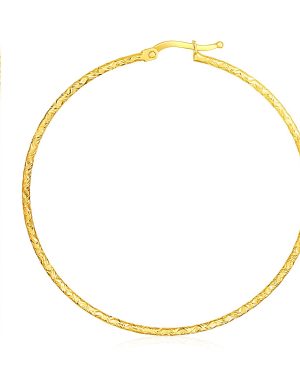 14k Yellow Gold Large Textured Hoop Earrings (50mm Diameter) (1.5mm)