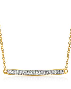14k Yellow Gold Necklace with Gold and Diamond Bar (1/10 cttw)