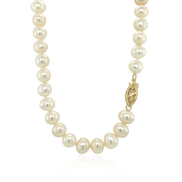 14k Yellow Gold Necklace with White Freshwater Cultured Pearls (6.0mm to 6.5mm) 2