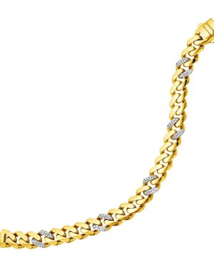 14k Yellow Gold Polished Curb Chain Bracelet with Diamonds