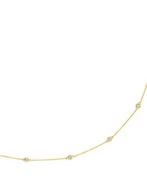 14k Yellow Gold Station Necklace with Round Diamonds