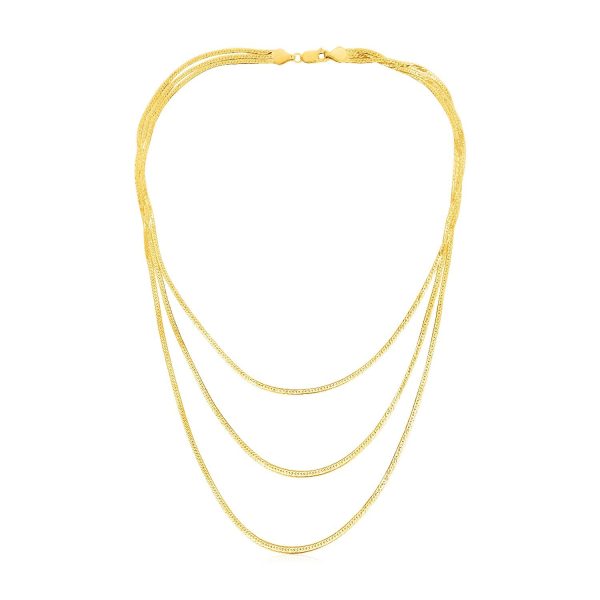 14k Yellow Gold Three Strand Herringbone Chain Necklace 1
