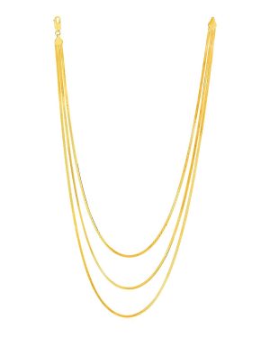 14k Yellow Gold Three Strand Herringbone Chain Necklace