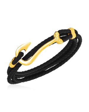 14k Yellow Gold and Rubber Mens Bracelet with Hook Clasp