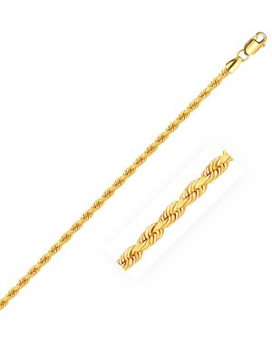 2.5mm 14k Yellow Gold Solid Rope Chain