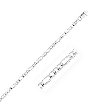 2.6mm 14k White Gold Solid Figaro Chain