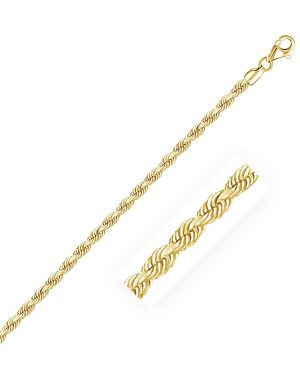 3.0mm 14k Yellow Gold Solid Diamond Cut Rope Chain