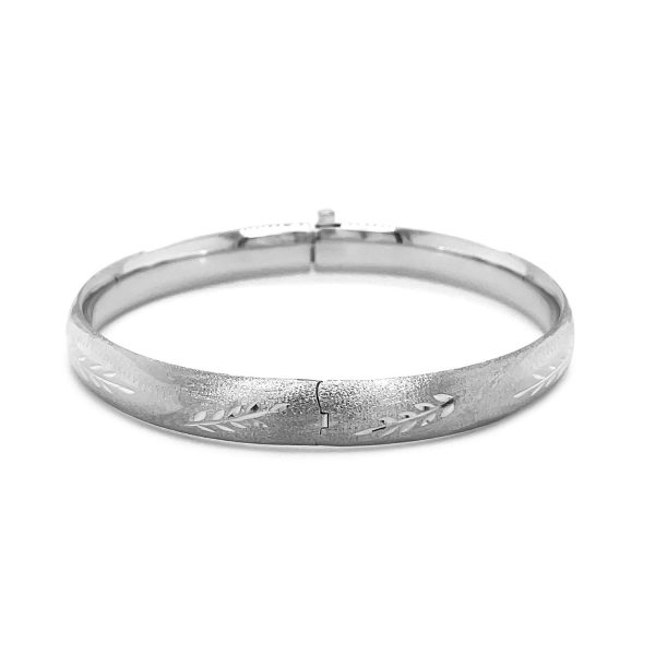 Classic Floral Carved Bangle in 14k White Gold (8.0mm) 1