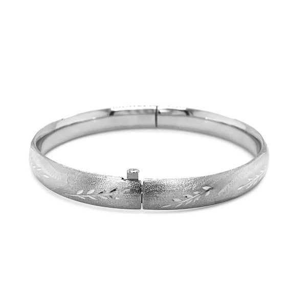 Classic Floral Carved Bangle in 14k White Gold (8.0mm) 2