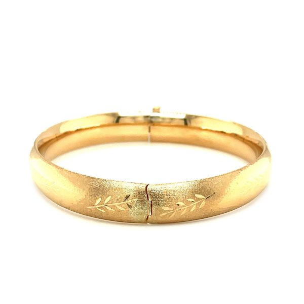 Classic Floral Carved Bangle in 14k Yellow Gold (10.0mm) 1