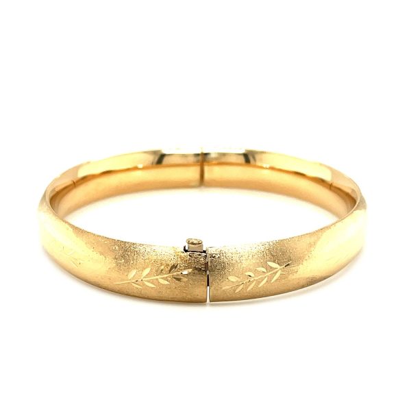 Classic Floral Carved Bangle in 14k Yellow Gold (10.0mm) 2