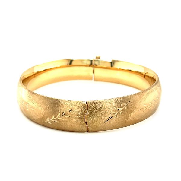 Classic Floral Carved Bangle in 14k Yellow Gold (13.5mm) 1