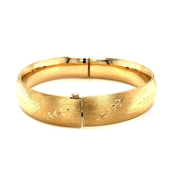 Classic Floral Carved Bangle in 14k Yellow Gold (13.5mm) 2