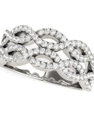 Diamond Studded Double Interlocking Waves Ring in 14k White Gold (5/8 cttw)