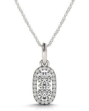 Outer Oval Shaped Two Stone Diamond Pendant in 14k White Gold (5/8 cttw)