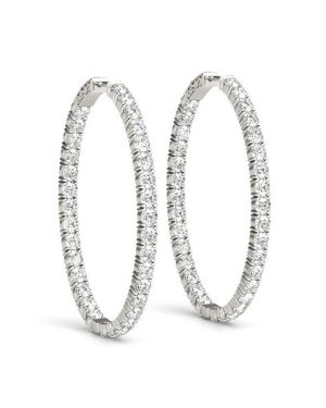 Oval Shape Two Sided Diamond Hoop Earrings in 14k White Gold (2 cttw)
