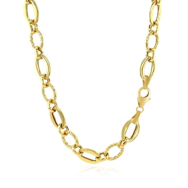 Shiny and Textured Oval Link Necklace in 14k Yellow Gold 1