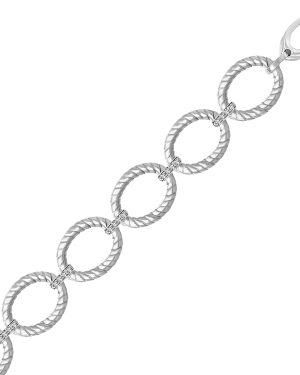 Sterling Silver Rhodium Finished Diamond Accented Cable Oval Bracelet (.20cttw)