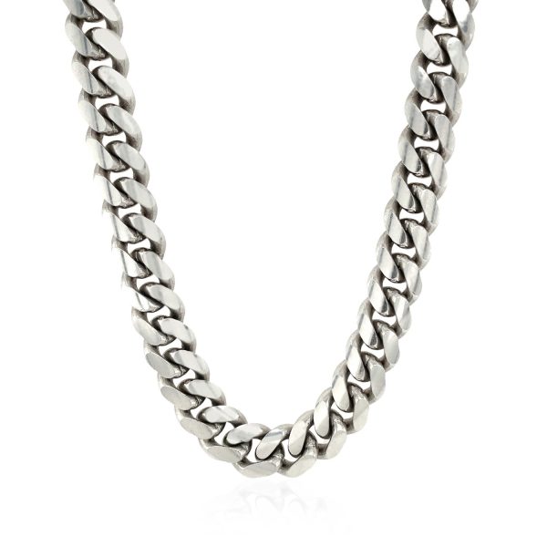 Sterling Silver Rhodium Plated Miami Cuban Chain 9.8mm 1