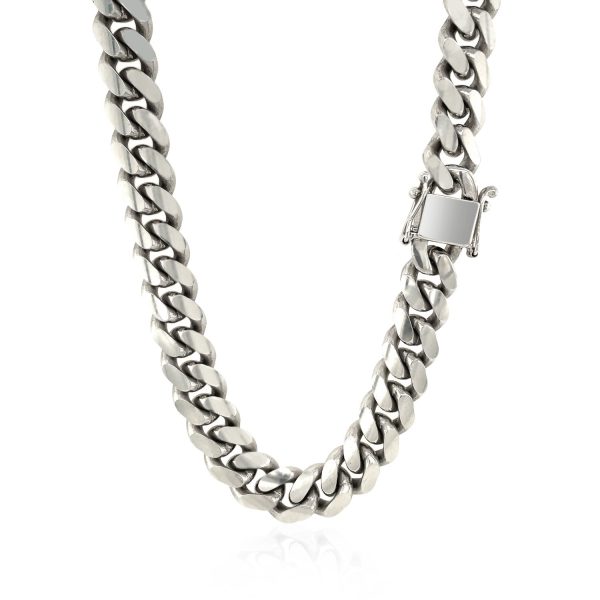 Sterling Silver Rhodium Plated Miami Cuban Chain 9.8mm 2