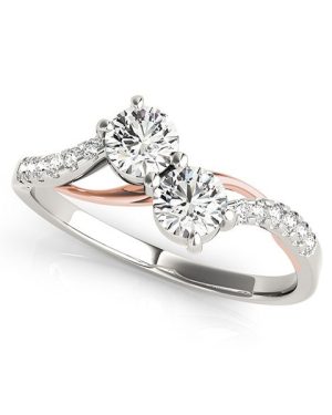 Two Stone Diamond Ring with Curved Band in 14k White And Rose Gold (5/8 cttw)