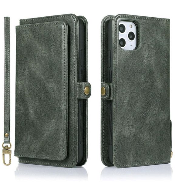 Vegan Leather Magnetic Card Holder Wallet Case with Strap for iPhone X to 14 Series 3