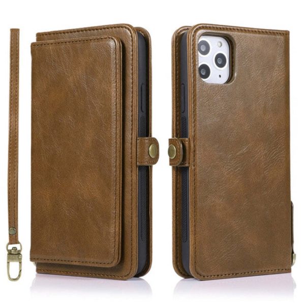 Vegan Leather Magnetic Card Holder Wallet Case with Strap for iPhone X to 14 Series 4
